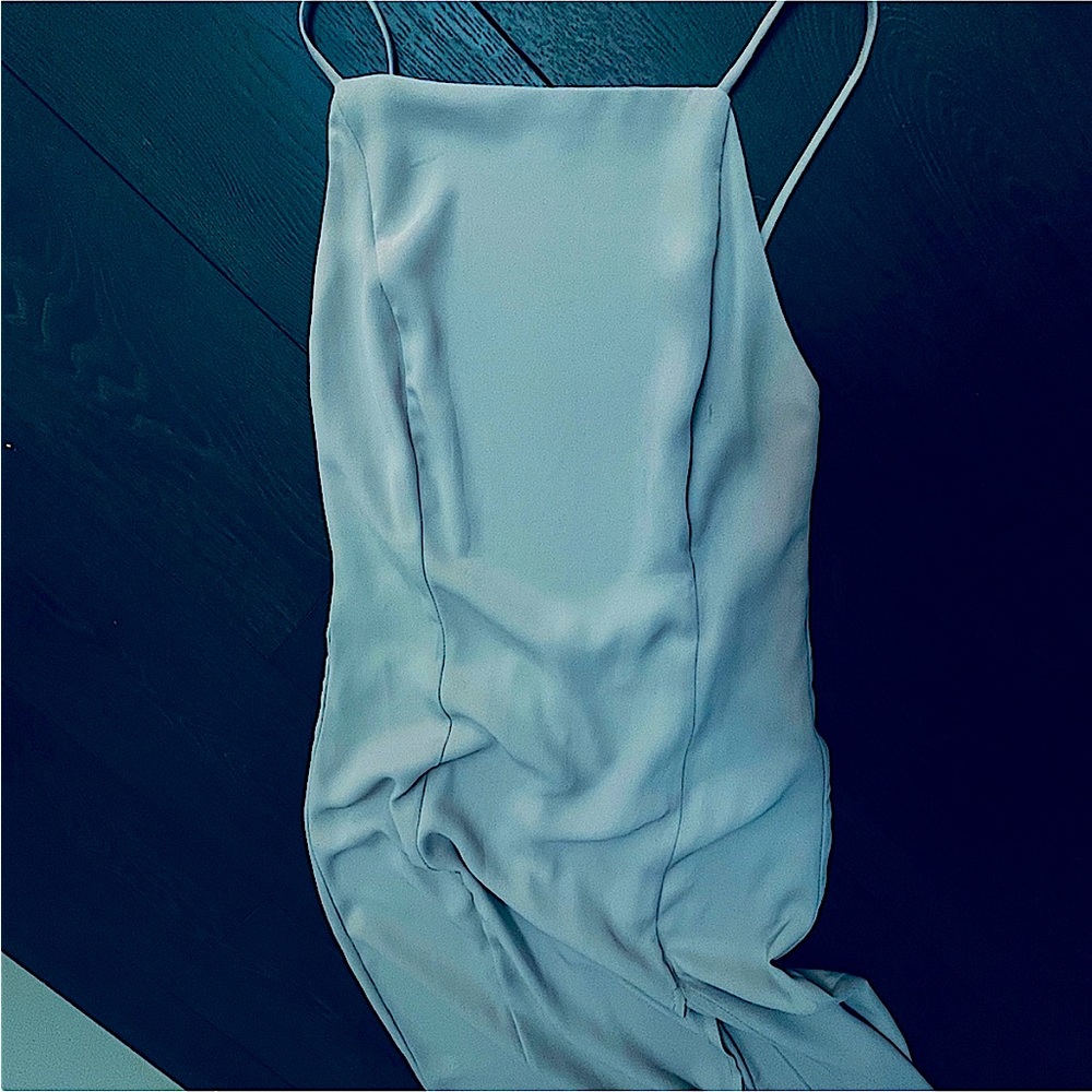 June & Hudson Backless Strappy Grey/Light Blue Maxi Aide Split Dress Gown